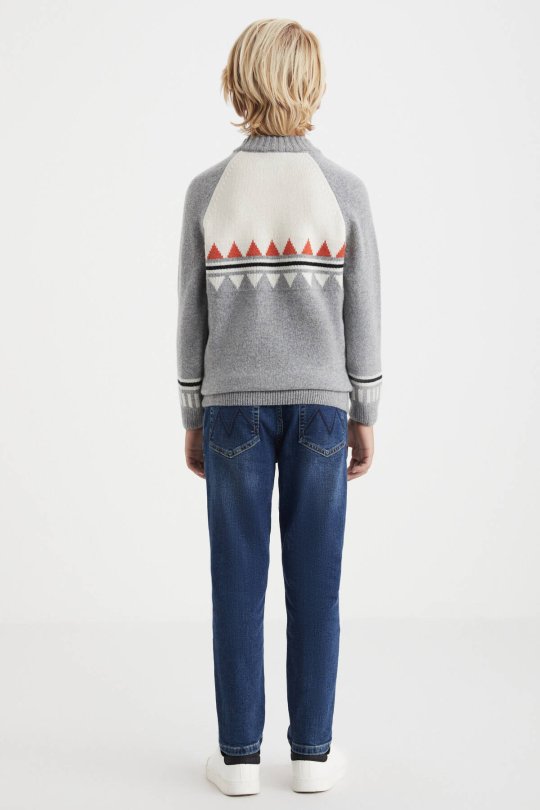 Kaşmir Karışım Lupetto Yaka Gri Çocuk Kazak