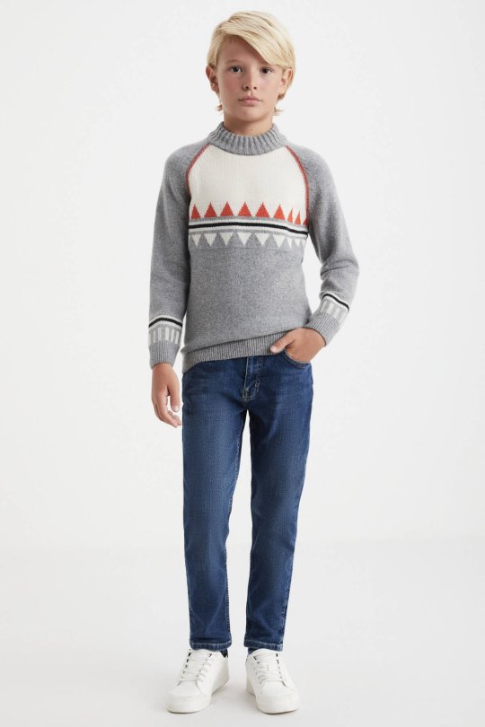 Kaşmir Karışım Lupetto Yaka Gri Çocuk Kazak