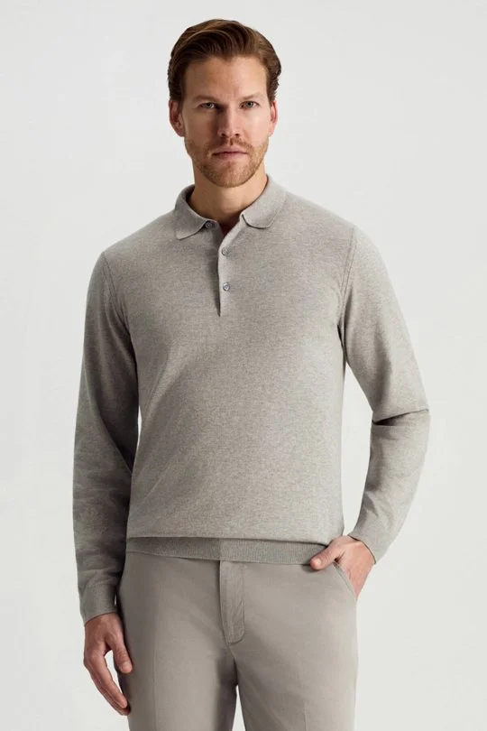 Hemington - Kaşmir Pamuk Karışım Polo Yaka Açık Gri Triko (1)