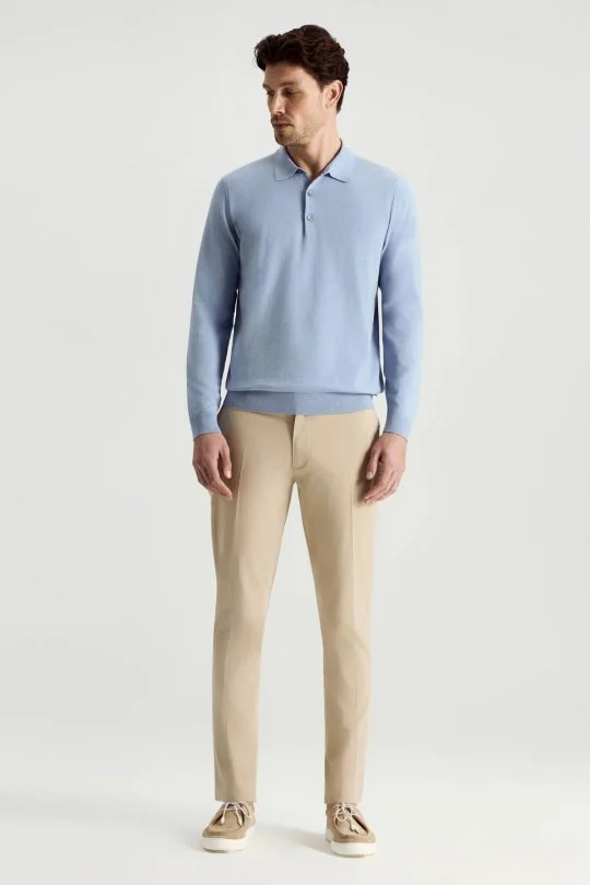 Hemington - Kaşmir Pamuk Karışım Polo Yaka Gök Mavisi Triko (3)