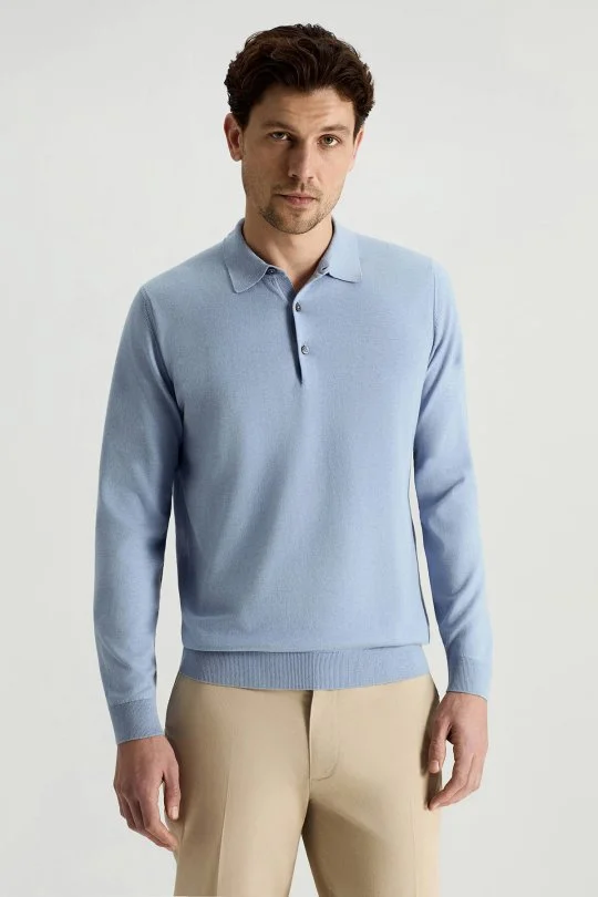 Hemington - Kaşmir Pamuk Karışım Polo Yaka Gök Mavisi Triko (2)
