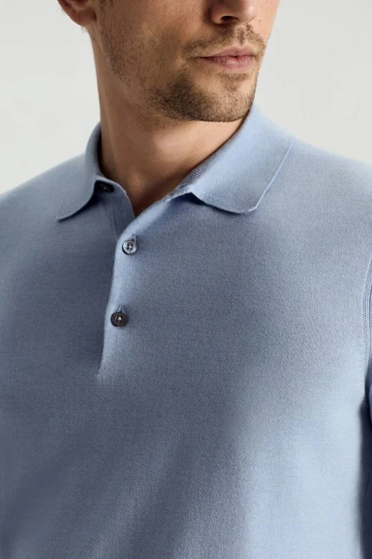 Hemington - Kaşmir Pamuk Karışım Polo Yaka Gök Mavisi Triko (4)