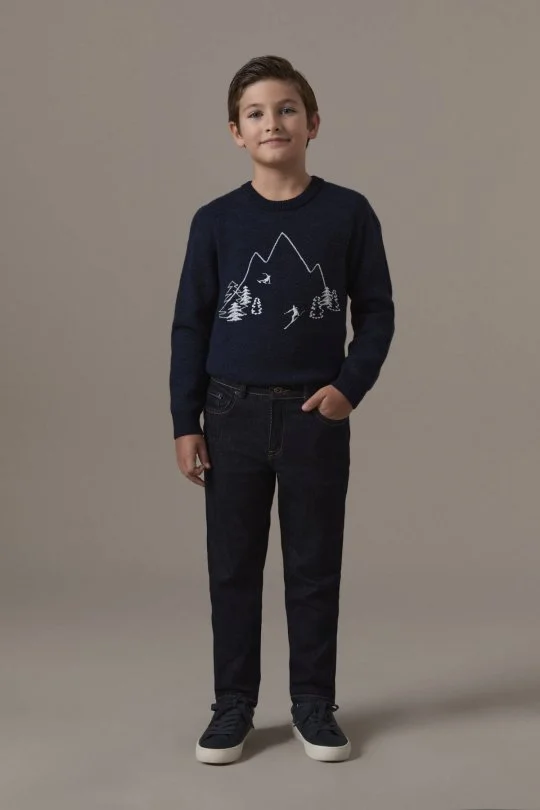 Kaşmir Karışım Kışlık Kalın Lacivert Çocuk Denim Pantolon