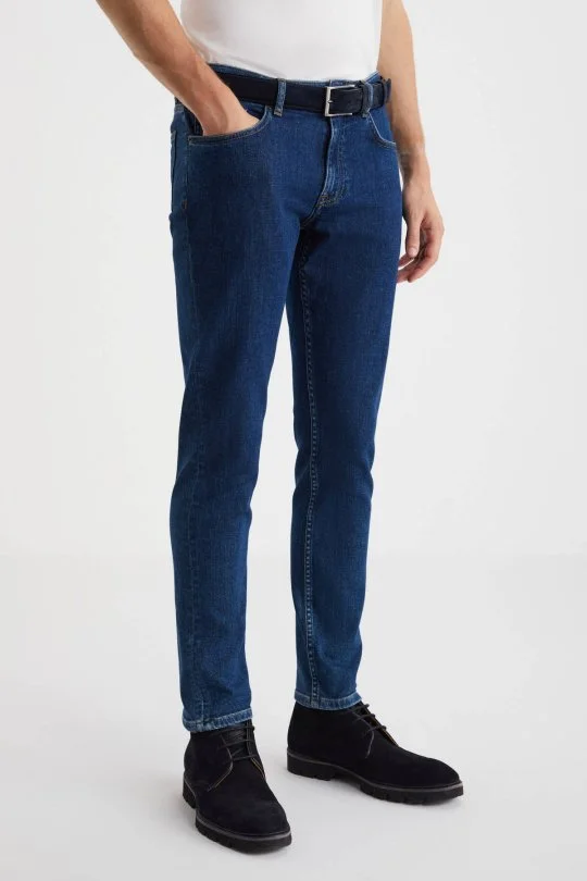 Hemington - Kaşmir Karışım Kışlık Kalın Mavi Denim Pantolon (5)