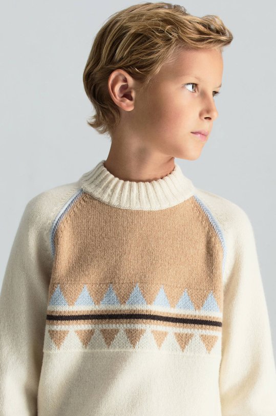 Kaşmir Karışım Yarım Balıkçı Yaka Ekru Çocuk Kazak