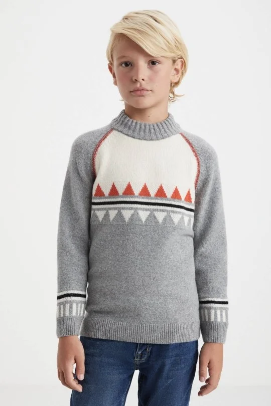 Hemington - Kaşmir Karışım Yarım Balıkçı Yaka Gri Çocuk Kazak (4)