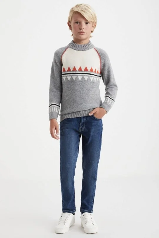 Hemington - Kaşmir Karışım Yarım Balıkçı Yaka Gri Çocuk Kazak (1)