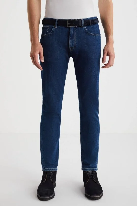 Kaşmir Karışım Kışlık Kalın Mavi Denim Pantolon