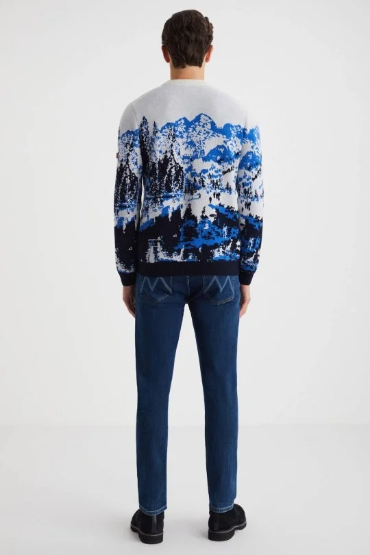 Hemington - Kaşmir Merino Karışım Dağ Desen Lacivert Kazak (5)