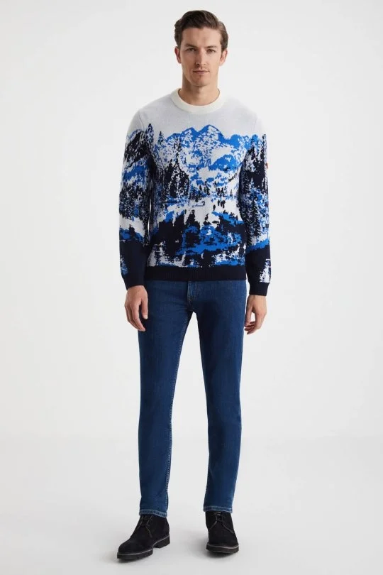 Hemington - Kaşmir Merino Karışım Dağ Desen Lacivert Kazak (2)