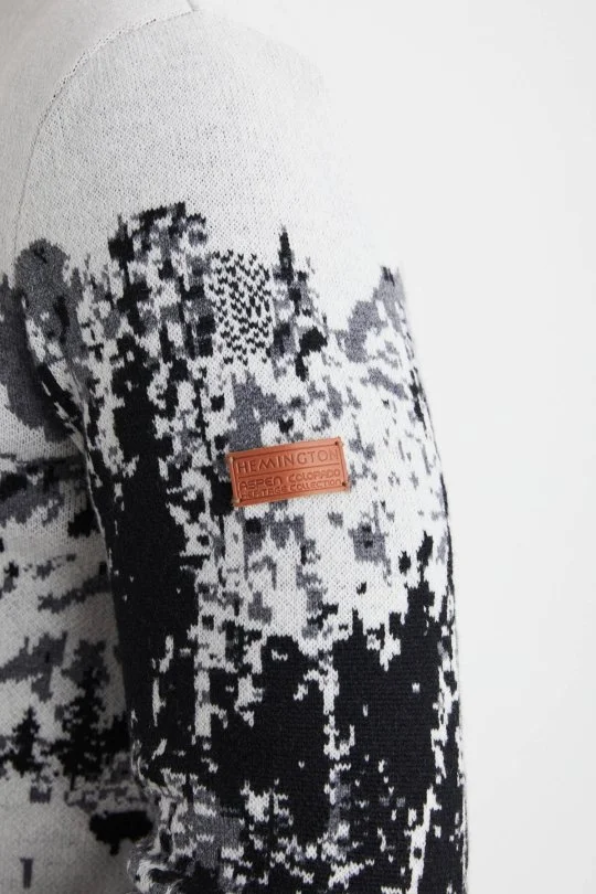 Hemington - Kaşmir Merino Karışım Dağ Desen Siyah Kazak (5)