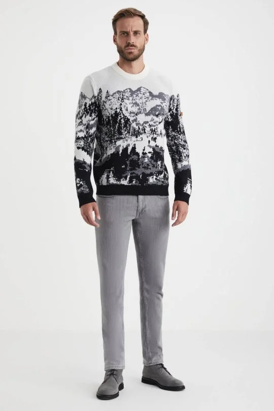 Hemington - Kaşmir Merino Karışım Dağ Desen Siyah Kazak (2)