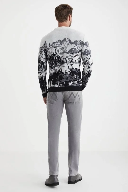 Hemington - Kaşmir Merino Karışım Dağ Desen Siyah Kazak (4)