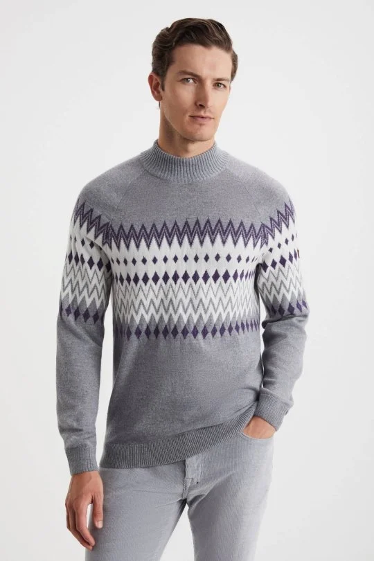 Hemington - Kaşmir Merino Yün Karışım Lupetto Yaka Açık Gri Kazak (3)