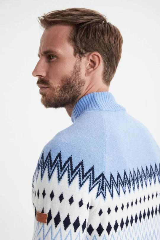 Hemington - Kaşmir Merino Yün Karışım Lupetto Yaka Mavi Kazak (3)