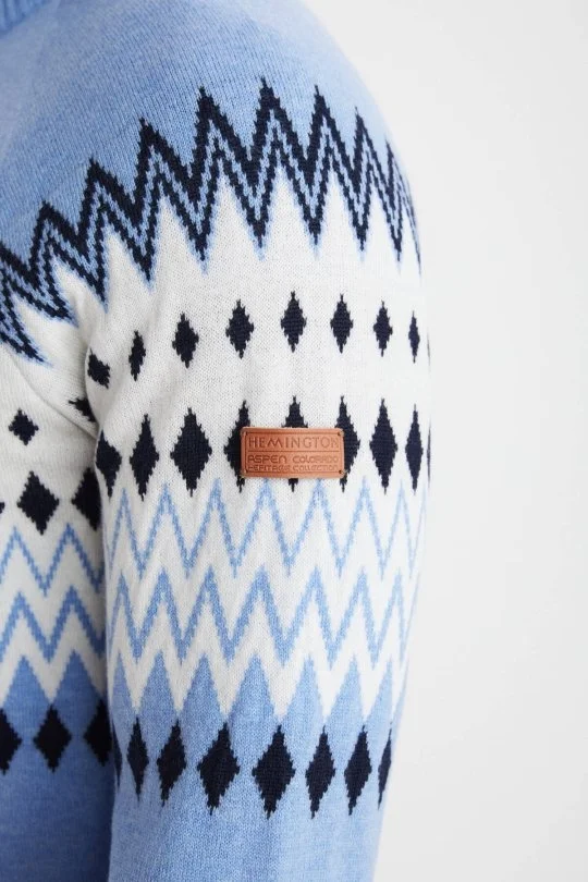 Hemington - Kaşmir Merino Yün Karışım Lupetto Yaka Mavi Kazak (5)