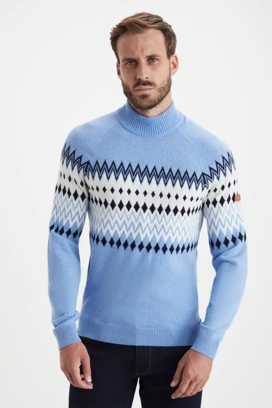 Hemington - Kaşmir Merino Yün Karışım Lupetto Yaka Mavi Kazak (2)