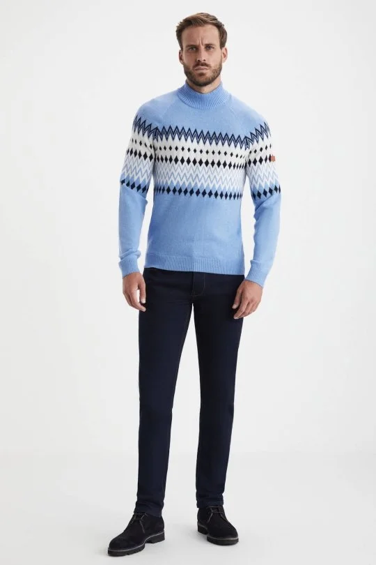 Hemington - Kaşmir Merino Yün Karışım Lupetto Yaka Mavi Kazak (1)