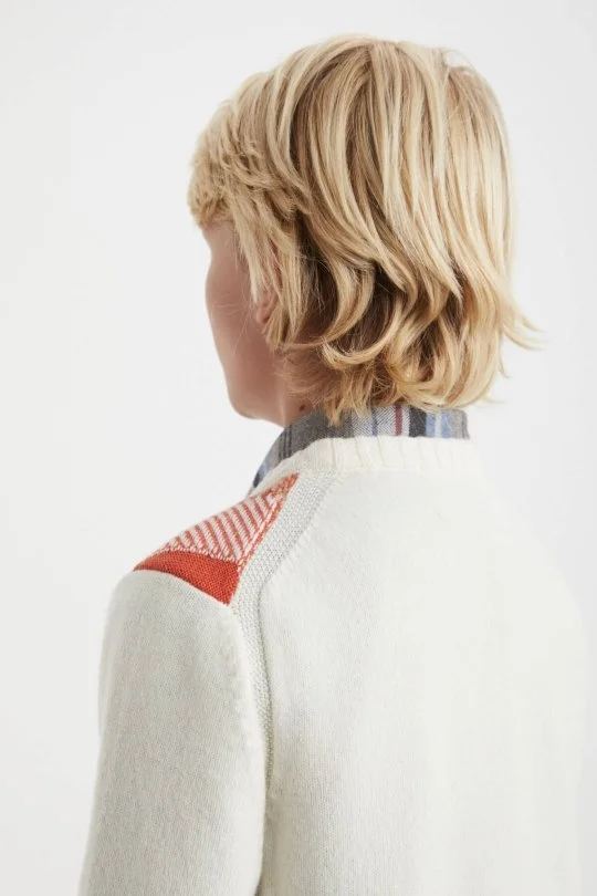 Hemington - Kaşmir Merino Yün Karışım Tartan Desen Ekru Turuncu Çocuk Kazak (2)