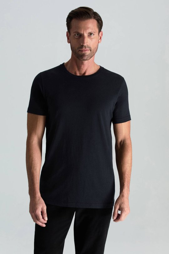 Kaşmir Pamuk Karışım Bisiklet Yaka Siyah T-Shirt