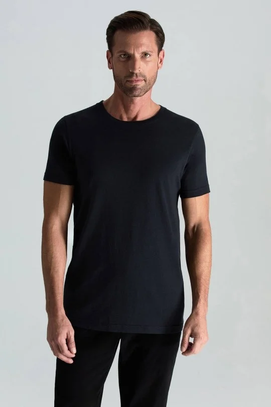 Hemington - Kaşmir Pamuk Karışım Bisiklet Yaka Siyah T-Shirt