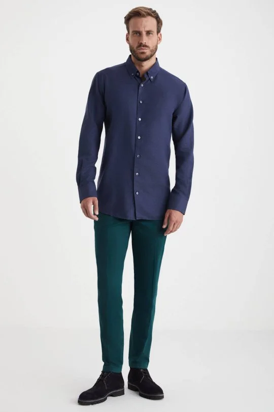Hemington - Kaşmir Pamuk Karışım Lacivert Gömlek (1)