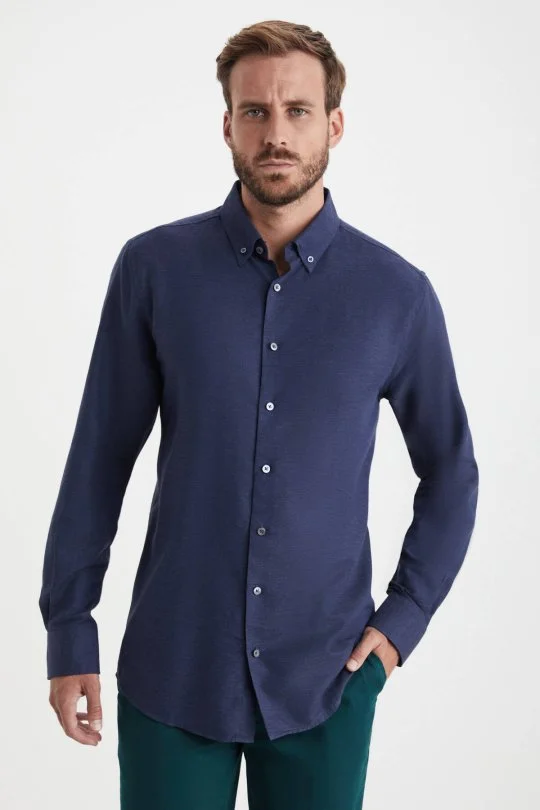 Hemington - Kaşmir Pamuk Karışım Lacivert Gömlek