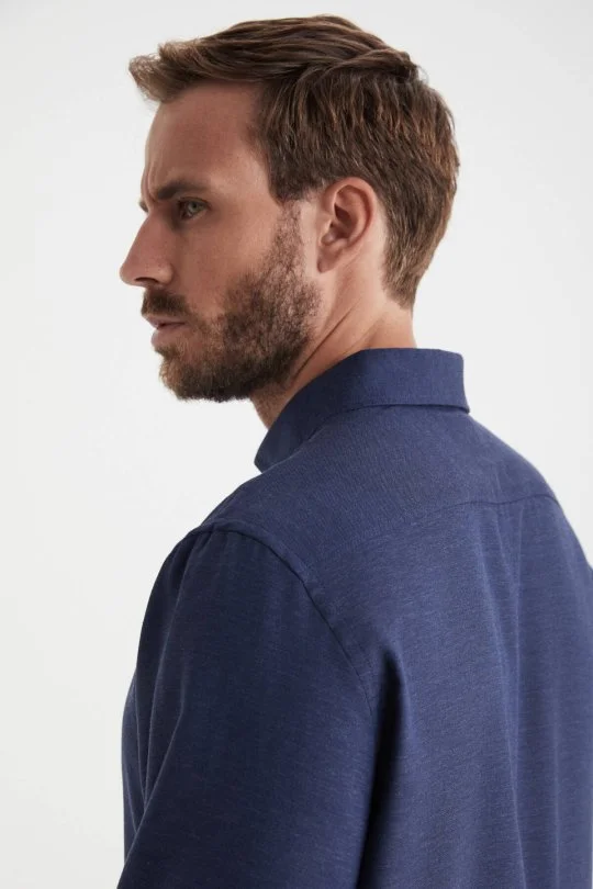 Hemington - Kaşmir Pamuk Karışım Lacivert Gömlek (3)