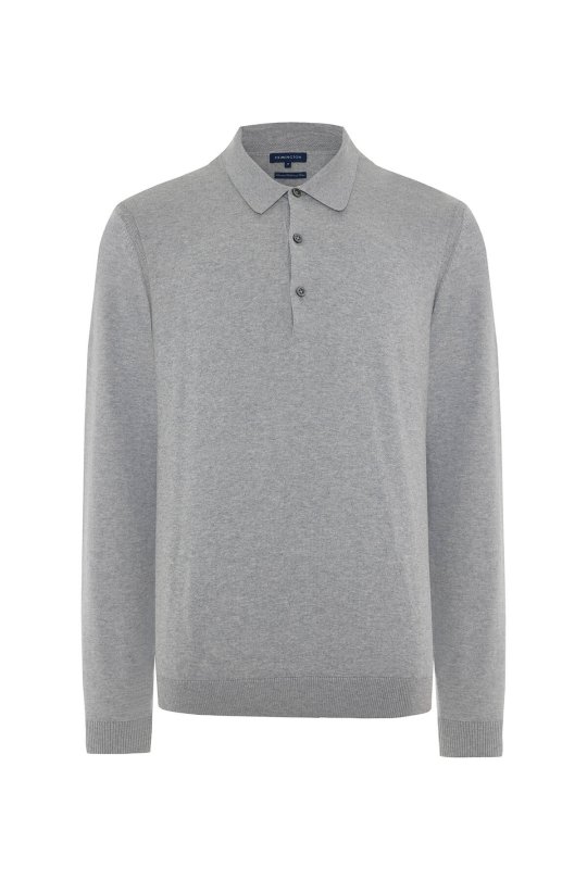 Kaşmir Pamuk Karışım Polo Yaka Açık Gri Triko