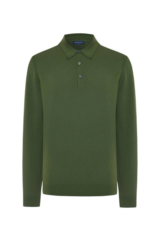 Kaşmir Pamuk Karışım Polo Yaka Yeşil Triko