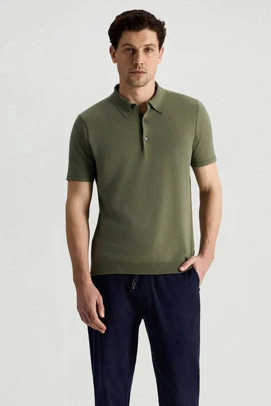Kaşmir Pamuk Karışım Yeşil Triko Polo