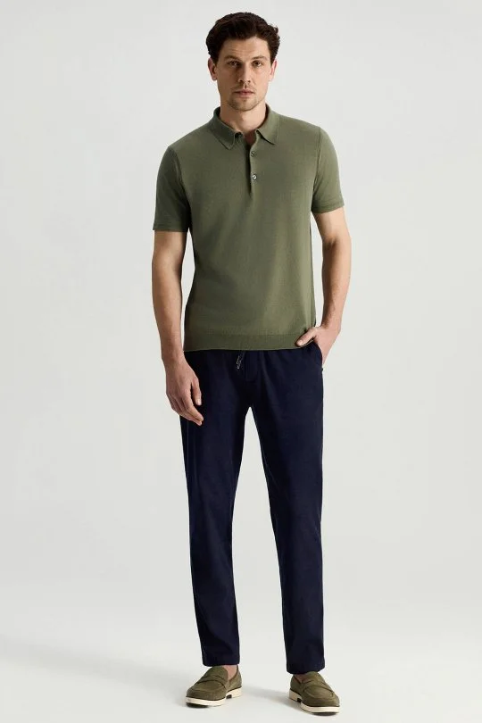 Kaşmir Pamuk Karışım Yeşil Triko Polo