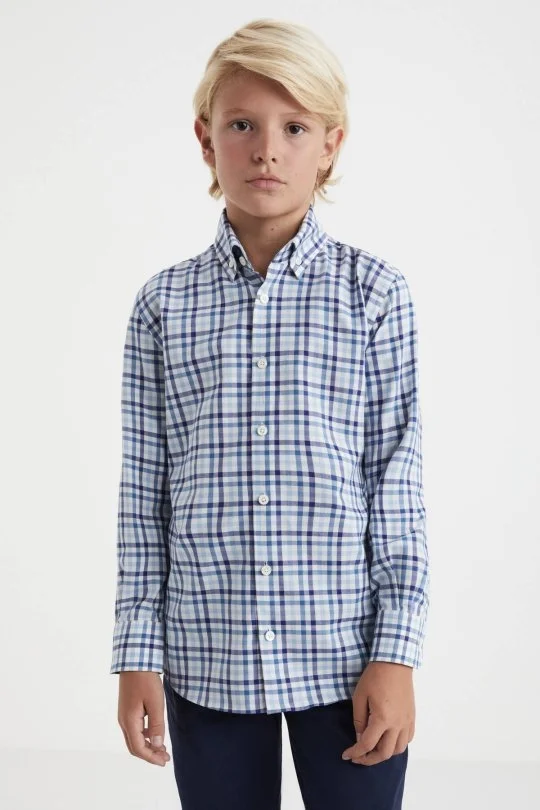 Hemington - Kaşmir Pamuk Karışımlı Kare Desenli Lacivert Çocuk Gömlek (2)