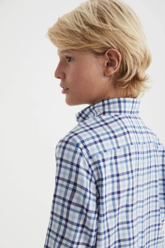 Hemington - Kaşmir Pamuk Karışımlı Kare Desenli Lacivert Çocuk Gömlek (3)