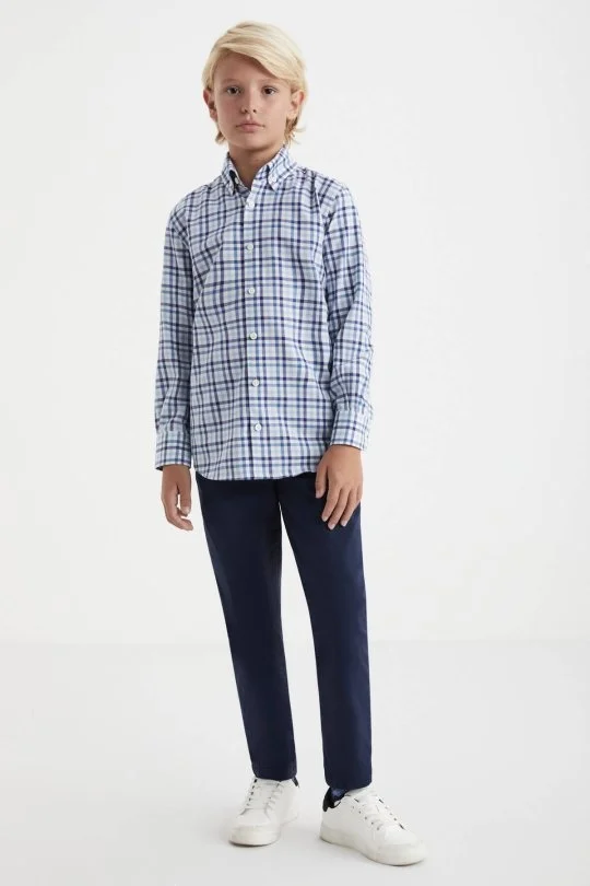 Hemington - Kaşmir Pamuk Karışımlı Kare Desenli Lacivert Çocuk Gömlek (1)