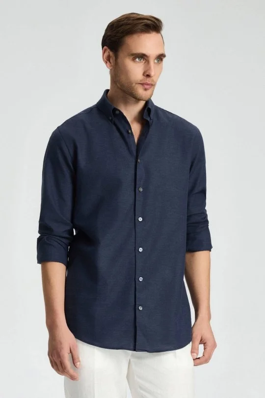 Hemington - Kaşmir Pamuk Karışım Lacivert Gömlek (4)