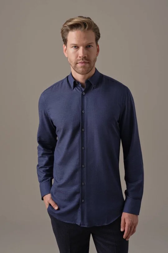 Hemington - Kaşmir Pamuk Twill Lacivert Gömlek (1)