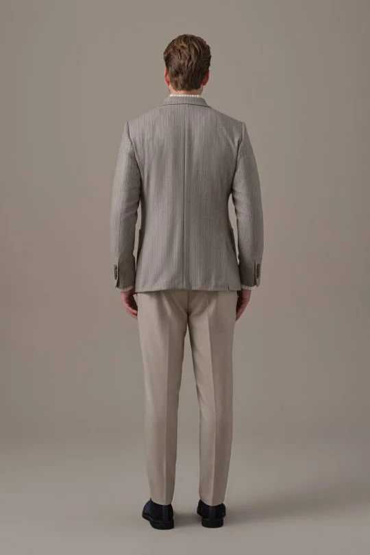 Kaşmir Yün Balıksırtı Desen Bej Blazer Ceket