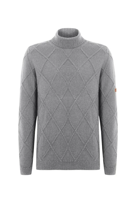Hemington - Kaşmir Yün Karışım Argyle Desen Boğazlı Yaka Gri Kazak (6)