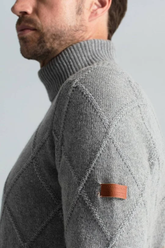 Hemington - Kaşmir Yün Karışım Argyle Desen Boğazlı Yaka Gri Kazak (3)