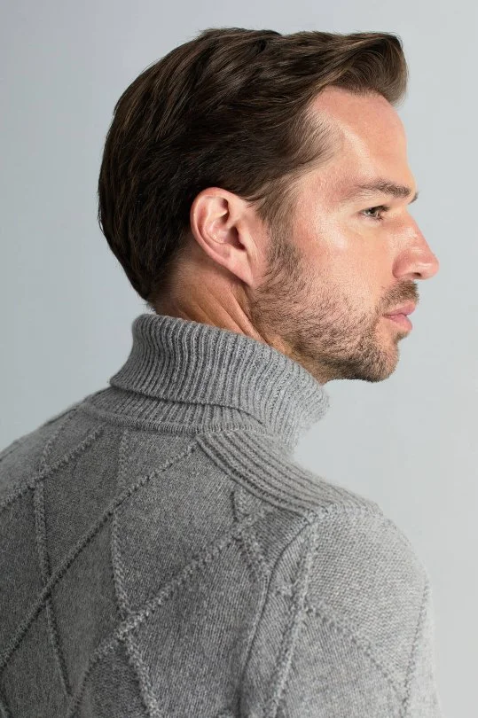 Hemington - Kaşmir Yün Karışım Argyle Desen Boğazlı Yaka Gri Kazak (5)