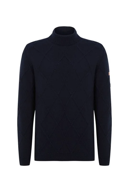 Hemington - Kaşmir Yün Karışım Argyle Desen Boğazlı Yaka Lacivert Kazak (6)