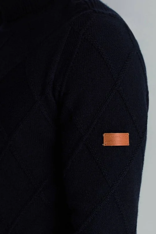 Hemington - Kaşmir Yün Karışım Argyle Desen Boğazlı Yaka Lacivert Kazak (4)