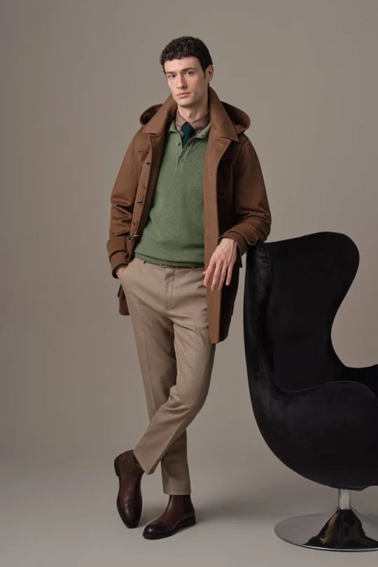 Kaşmir Yün Karışım Camel Flanel Pantolon