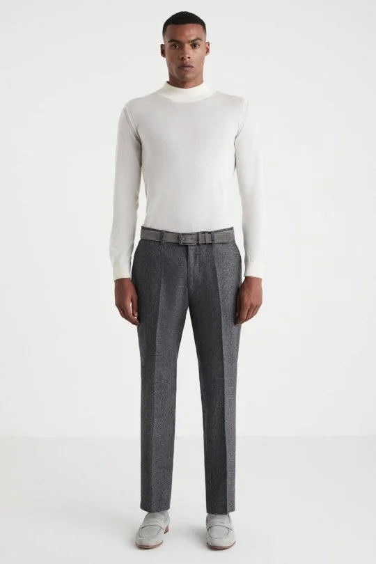 Hemington - Kaşmir Yün Gri Chino Flanel Pantolon (1)