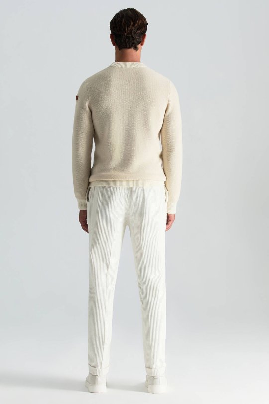 Kaşmir Yün Karışım Kar Desenli Bisiklet Yaka Ekru Kazak