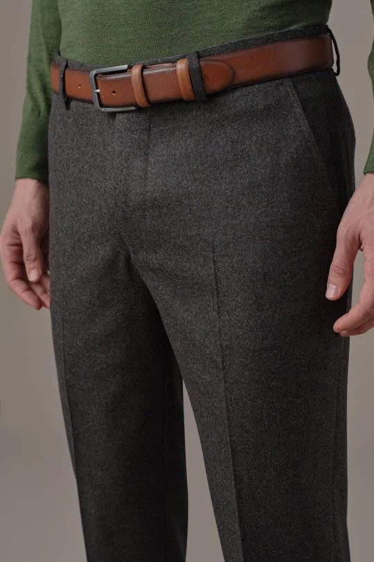 Kaşmir Yün Karışım Koyu Yeşil Flanel Pantolon