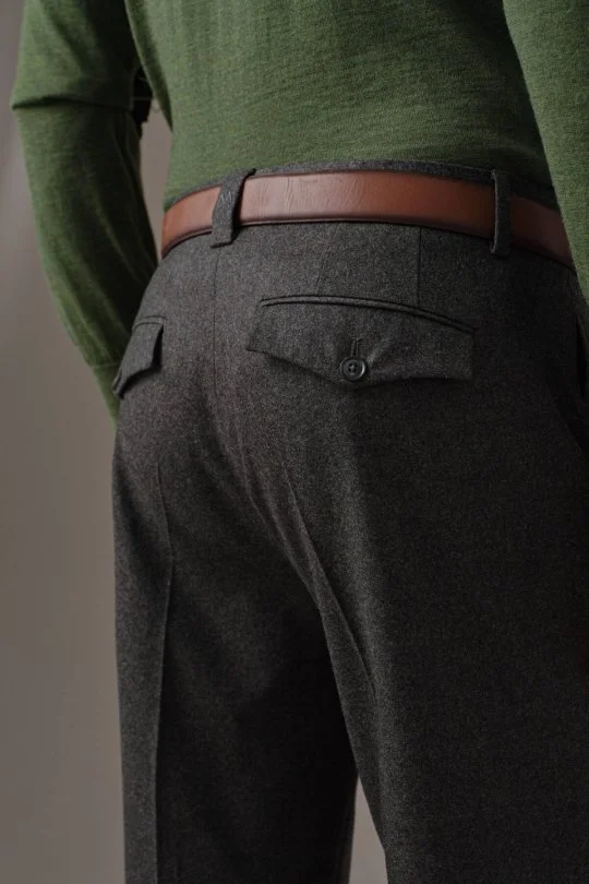 Kaşmir Yün Karışım Koyu Yeşil Flanel Pantolon