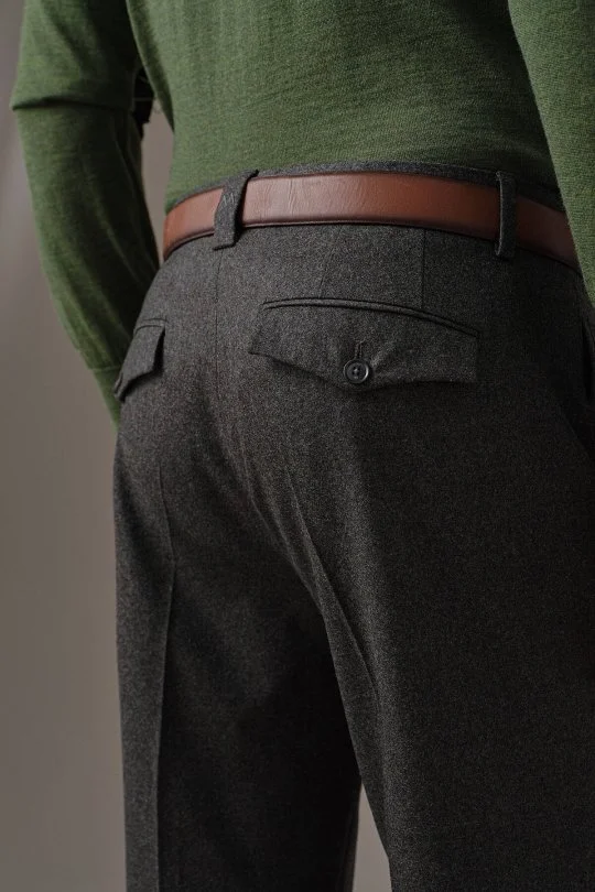 Hemington - Kaşmir Yün Karışım Koyu Yeşil Flanel Pantolon (5)