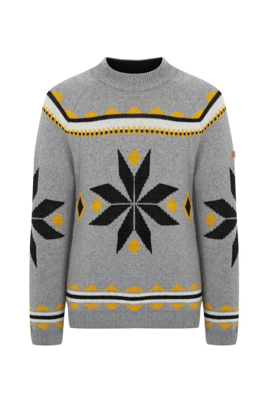 Kaşmir Yün Karışım Lupetto Yaka Kar Desen Gri Kazak